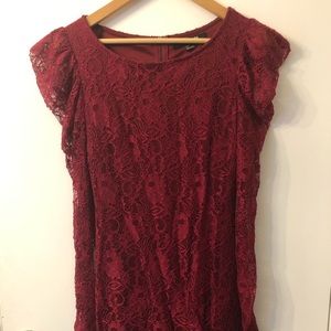 Forever 21 Red Mini Dress Long Sleeves Lace